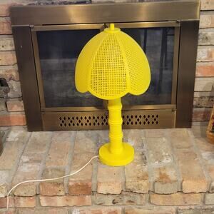 Retro Lamp Yellow Plastic Faux Wicker Shade